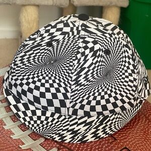 Jeremy Scott Black and White Optical Illusion Swirl Umpire Fitted Hat Cap